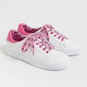 Torrid Barbie Logo White & Pink Faux Leather Lace-Up Sneaker (WW)